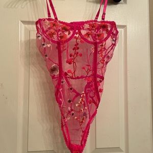 Bright pink embroidered teddy lingerie suit 💘